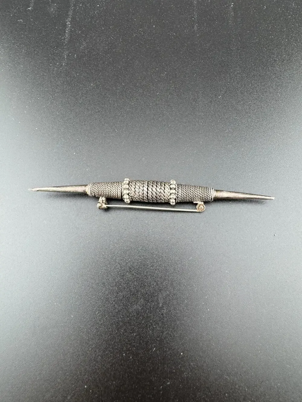 Antique Victorian Sterling Silver Rope Twist Bar Pin Brooch
